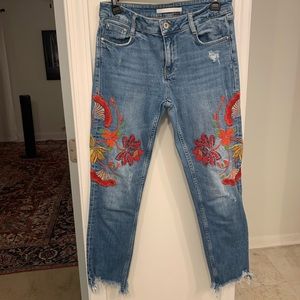 Zara Floral Embroidered Jeans